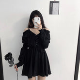 Alt Gothic Dark Off-the-Shoulder Schnürkleid